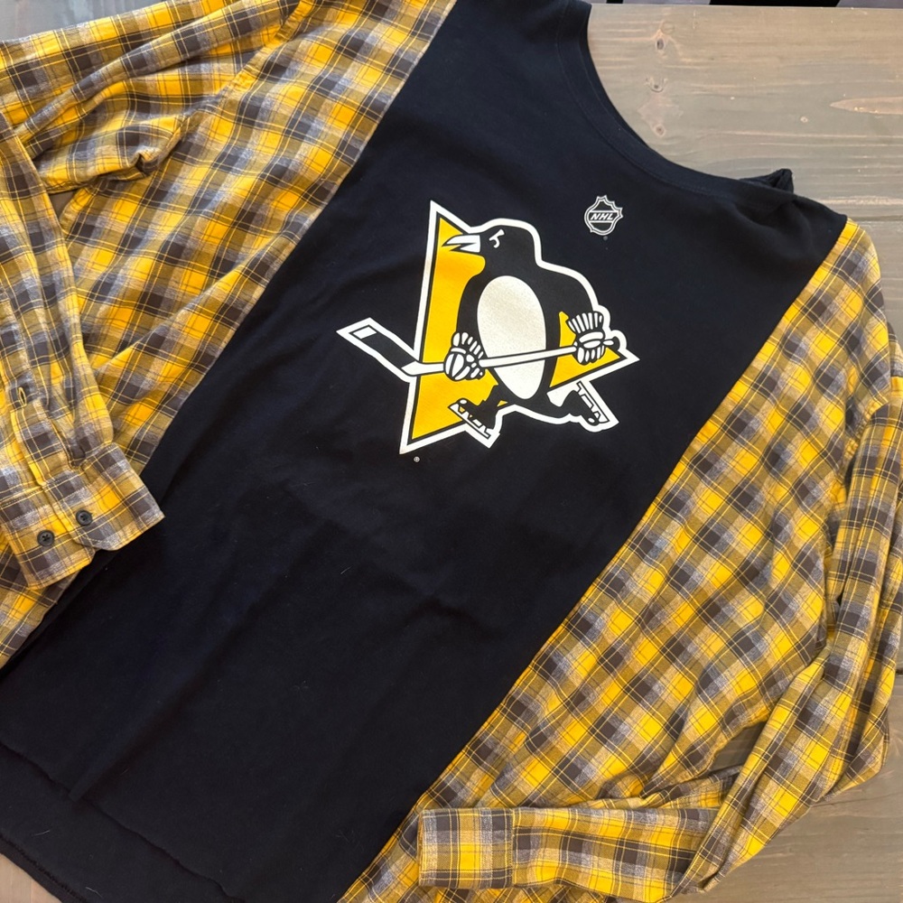 Pittsburgh Penguins Black and Yellow Long Sleeve Shirt